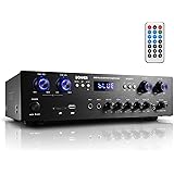 Bluetooth 5.0 Audio Power Amplifier, Donner Peak power 440 W Hi-Fi Wireless Power Amp 4 channel Desktop Amp with USB, SD,FM, 