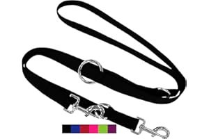 DEY - Premium Hundeleine Nylon 2m | 3fach Verstellbar | für Kleine, Mittelgroße u. Große Hunde | viele Farben |Doppelleine Hund Katze Welpe | Schleppleine |Führ-Leine | Welpenleine | Schwarz, L
