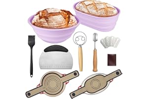 TIMYCA Banneton Bread Proofing Basket Starter Kit-Sourdough Proving Basket Bread Making Accessories Starter Kit with 9 Inch Round&10 Oval Foldable Silicone Banneton Basket,Danish Dough Whisk,Bread Sling Lame