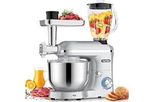 ﻿Homlee 3 en 1Robot Pâtissier 2000W Robot Patissier Multifonctions, avec Hachoir à Viande 1,5L Électrique de Jus,5.5L Bol Mélangeur,Fouet,Crochet Pétrisseur,Batteur