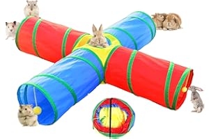 AFYHH Rabbit Guinea-Pig Tunnel Toys - Collapsible 4 Way Rabbit Guinea Pig Bunny Tunnel Tube Accessories Hideaway House Beds for Small Animals Hides Running Hiding