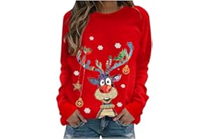 AMHOMELY Christmas Sweatshirts for Women - Women's And Men's Tops Winter Christmas Printing Casual Sweatshirts Pullover Tops for Work Officce Sale Clearance UK Size S-5XL