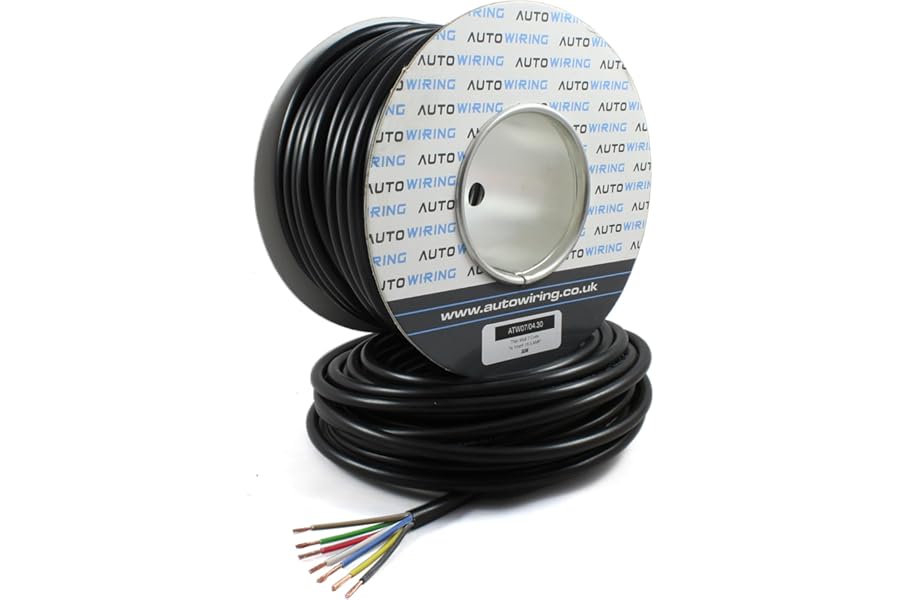 AUTOWIRING Automotive 7 Core Cable 12v 24v Trailer Caravan Wire (16.5 AMP Rated 1mm²) 5/10/30/50/100 Metre (10 Metre Coil)