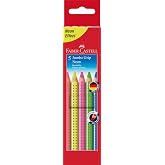 FABER-CASTELL Jumbo Grip Neon Colored Pencils Set of 5 | Jumbo colored pencils for kids with eye-catching neon colors, smooth