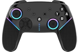 KEWYA Switch Controller für Switch Spiele, MACRO & Turbo Programmierfunktion, Motor Vibration, RGB Licht, Wireless Gamepad Joypad mit 6 Gyro Achse Kompatibel mit Switch/Switch Pro/Lite/PC - Schwarz