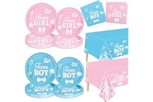 XJLANTTE Gender Reveal Decorations - Including Gender Reveal Plates, Napkins, Team Boy Team Girls Tablecloth for Baby Shower He or She Gender Reveal Party Supplies, Serve 20 Guest (Gender Reveal-20 set)