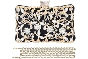 CORIOS Borsetta da Sera Donna Strass Clutch Elegante Pochette Piccolo con Catena Borsa a Mano Borsa a Tracolla Borsa a Spalla per Cocktail Festa Ballo Cerimonia Nero