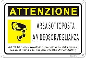 Goodvia Cartello area Videosorvegliata Metallo 15x22cm, Segnaletica Videosorveglianza Alluminio Targa Riflettente, Impermeabile e Resistente ai Raggi UV Adatti per Case e Aziende