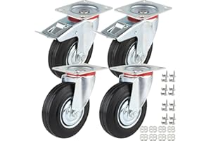 IQWTU Ruote per Carichi Pesanti da 125 mm con Freno, 4 Rotelle per Mobile Rotelle Girevoli fino 400 kg, Ruote di Trasporto Rotazione 360°, Gomma Ruote industriali Pesanti (2 Girevoli + 2 Con Freno)