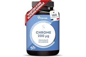 Chrome 200 µg – Picolinate de chrome hautement dosé – 180 comprimés vegan (6 mois de cure) – Maintien d’une glycémie normale – Fabriqué en France – Vitavea