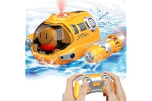 zeroto Barco Teledirigido, 2.4GHz RC Juguete Barco por Control Remoto con Función Spray/Luz Lancha Teledirigida Agua Recargable Juguetes Barco para Piscinas Lagos al Aire Libre Niños Niñas (Amarillo)