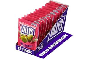 Olly's Olives, Chilli & Rosemary, 50 g (Pack of 12), 100% Natural Ingredients, Handy Snack Pouches, Healthy Vegan Snacks, Low Calorie, Source of Fibre, No Preservatives, Gluten Free