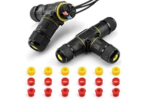 GlasFlength Connecteur Electrique Etanche de Câbles, 2 Pièces IP68 Boite de Derivation Etanche Exterieur 3 Fils Forme de T Raccord Boitier Boite de Jonction Etanche Ø 3-12 mm (Noir)