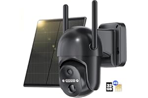 NUASI 4G Telecamera Esterno con SIM e 32G SD Scheda, 2K HD 360° PTZ Telecamere Senza Fili con Pannello Solare Batterie, Visione Notturna Colori, Rilevamento Movimento, Audio Bidirezionale, IP66
