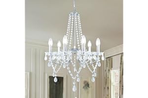 ‎KMAIPEM KMaiPem Modern Kristall Kronleuchter, 6 Lichter Chrom Landhaus Hängelampe Wohnzimmer, Bauernhaus Vintage Pendelleuchte Schlafzimmer, Französisch Rustikal Höhenverstellbar Chandelier Esstisch