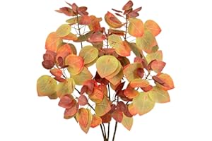 Hollyone 3PCS Autumn Eucalyptus Stems, Fake Eucalyptus Leaves in Gradient Colour, 29’’ Artificial Autumn Foliages for Table Decorations, Home, Wreath, Floral Arrangements, Fall Wedding