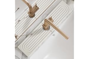 Eormoe Stone Faucet Mat for Kitchen Sink – Diatomite Drying Stone Mat & Sink Protector, Prevent Moisture – Sink Splash Guard Water-Absorbing Stone Tray for Bathroom Counter [Light Grey,23.6" x 3.9"]