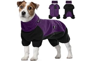 PUMYPOREITY Dog Winter Coat, Turtleneck Jumpers Winter Jacket with Detachable Snood Soft Fleece Vest Sweatshirt Snow Coat Four-Legged Warm Clothes Protecting Post-Surgery Wounds(Purple, M)