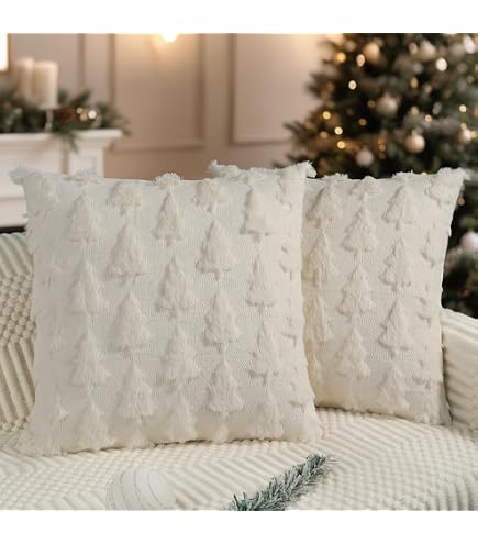 JOOCAR Weihnachts-Kissenbezüge Set – 2 Stück 55x55 Cm Mit Beeren & Vögeln, Rot