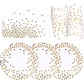 PYAILI 72 Pieces White Gold Tableware Party Birthday | Plates and Cup Children's Birthday, Party Decoration Plates Napkins fo