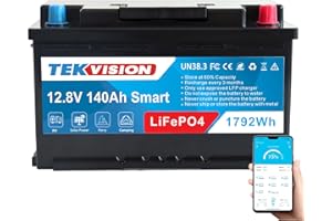 ‎TEKVISION Tekvision LiFePO4 12V 140Ah H7 Lithium Batterie Bluetooth Versorgung Batterie Solarbatterie Wohnmobil Solar Camping Haushalt inklusive App (LiFePO4 12V 140Ah H7 315 * 175 * 190mm)