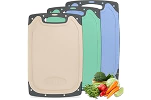 BOCHION Tagliere da Cucina, Tagliere da Cucina Professionale, Taglieri Cucina con Scanalatura del Succo, Set Di 3 Tagliere Plastica Senza BPA, Antiscivolo