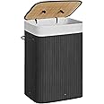 SONGMICS Bamboo Laundry Basket, 72L Foldable Laundry Hamper, Rectangular Storage Hamper with 3 Handles, 40 x 30 x 60 cm, Black LCB10B