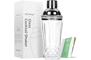 Glas Cocktailshaker, JOYCEMALL 400ML Klarglas Cocktail Shaker Set mit Sieb & Edelstahl Lecksicher Messbecher-Decke & Geschenkbox für Home Bar Store Whisky Drinkware - silberfarben