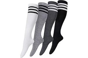 Justay 4 pary skarpet damskich, bawełnianych, podkolanówek, wysokie skarpety, długie skarpety do siatkówki, sportowe, rozmiar uniwersalny, jednokolorowe