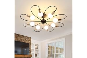 Lumiup Lustre Plafonnier Industriel, 8 Lumières Suspension Luminaire en Fer, Plafonnier Vintage E27, Lustre Salon Noir, Lampe de Plafond pour Chambre, Cuisine, Café, 82 * 15CM (Sans Ampoules)