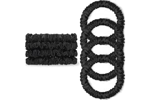 Scrunchies Haargummis Seide Satin Scrunchy, WantGor Damen 4PC Pure Mulberry Silk Skinny Elastische Haargummis Haarbänder Armbänder Pferdeschwanzhalter Haarschmuck (Schwarz*4)
