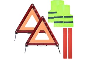 LJHOME 2 Pcs Car Emergency Warning Triangle and 2 Pcs Reflective Safety Vest Kit, Foldable Car Road Safety Reflective Safety Warning Triangle Kit for Car Truck SUV Breakdown