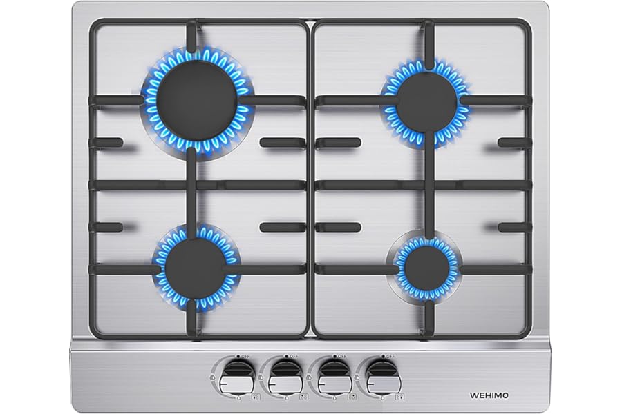 4 Burner Stainless Steel Gas Hob, Built-in Hob 7200W, Slim Profile, Flame-Out Protection, Natural Gas/Propane/Butane