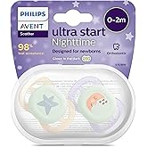 Philips Avent Ultra Start Nighttime Emzik, 0-2 Ay, Ortodontik, 2'li Set, Fosforlu, Yeşil-Mavi