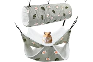 DiiWmme 2-Pack Soft Hamster Hammock Set - Plush Hammock and Tunnel for Guinea Pigs, Chinchillas, Ferrets and Other Small Pets - Cage Accessory for Hiding, Playing and Sleeping (Green Avocado)