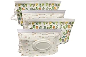 ULVBABI 4 Pièces Pochettes de Lingettes Humides, Sac à Lingettes Mouillées Portable, Distributeur Pochette Boîte de Rangement de Lingettes Humides Réutilisable pour Bébé Lingettes (Arrow & Leaf Pattern)