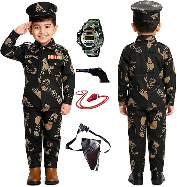 Fancy Agents Army Soldier Costume for Kids Boys Girls | Military Fancy Dress Outfit for School Annual Function, Republic Day Celebration, Independence Event, St