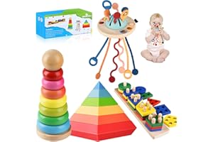 ‎TIGERHU Tigerhu 4 in 1 Montessori Spielzeug ab 6-12 Monate, Holzspielzeug Sensorisches Baby Spielzeug Motorikspielzeug, Formklassifizierung Feinmotorik Aktivitäts Spielzeug