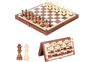 Syrace Jeu d'échecs en Bois Pliable Fait Main (magnétiques) Brun/Crème L