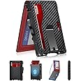 GHUKY Wallet for Men, Minimalist Slim Mens Wallet with Money Clip, RFID Blocking Smart Pop Up Card Wallet with ID Window, Compact Bifold Wallet,Metal Aluminum Credit Card Holder, Carbon+Red, 0.62 x