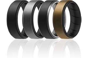 ROQ Silicone Rubber Wedding Ring for Men, Comfort, Men's Wedding Band, Durable, Breathable Rubber Engagement Ring/Band, Step Edge, Multi Packs, Multi Colors