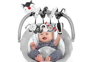 PETARMS Baby Pram Toys for 0-6 Months - Black and White Sensory Toys Spiral Buggy/Pushchair Stroller/Carseat/Crib Toy Bar Spiral Activity Hanging Toy High Contrast Toy for Infant 0 3 6 9 12 Month Boys Girls