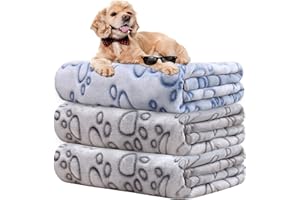 Rezutan Dog Blankets, Puppy Blankets, Dog Blankets Washable, Flannel Throws for Dog Cat, Fleece Dog Blanket for Sofa, Bed, Car Seat, 3 Pack(2 Grey+1 Blue), 110x80cm