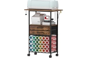 Trironsun Organization and Storage Craft Cart Compatible with Cricut Machines Rolling Craft Organizer with 24 Vinyl Roll Holders and 2 Fabric Drawer Crafting Cabinet for Craft Room