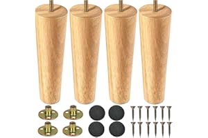 LCOUACEO Möbelfüße Holz Tischbeine 4 Stück Konisch Möbelbeine Ersatz 20cm Sofafüße Holzbeine für Möbel Schrank Beine Schrankfüße mit Montageplatte Gummipads für Tisch Sofa Bett Schrank Couch