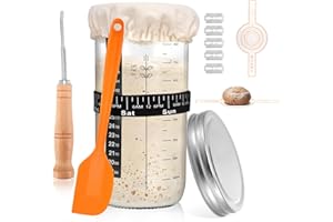 STEHARLLY Kit de démarrage au levain, verre de démarrage au levain de 1000 ml avec spatule en silicone, ruban à mesurer et thermomètre, récipient en verre de démarrage, accessoires de cuisson de pain au levain