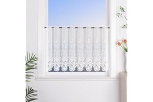 HeichkelL Zazdrostka, woalowa, krótka, z haftem, z otworem na karnisz, do kuchni, na drzwi, do korytarza, kremowa, 1 sztuka, wysokość 60 x 150 cm