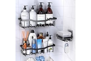PKBD PKPD Estanteria Organizador Baño 3 Piezas, Acero Inoxidable, Accesorios Baño, Estanteria Ducha, Organizador Ducha sin Taladro, Negro