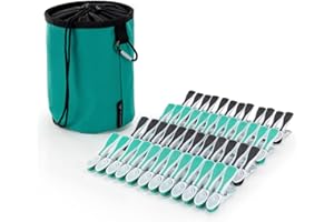 Hangerworld Set Premium Turquoise Peg Bag & Plastic Soft Grip Clothes Pegs Hanging Pegs Basket (48 Pegs, Turquoise)