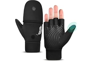 EEFOW Guantes y Mitones Térmicos de Invierno sin Dedos: Clima Frío, Cálido, Impermeable, Liviano, Pantalla Táctil, Correr, Ciclismo, Guantes Deportivos para Hombres y Mujeres, Negro